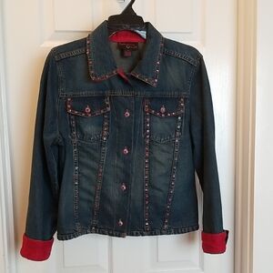 Chic Denim Jacket with Red Details